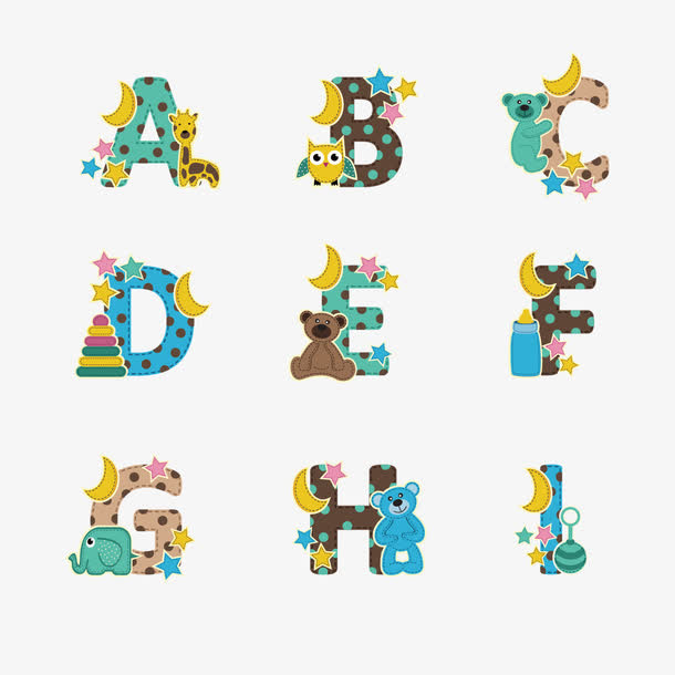 卡通斑点字母矢量素材免抠