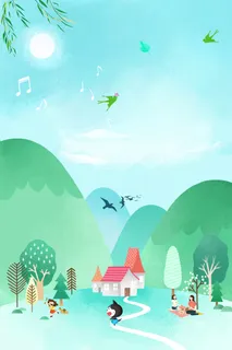 手绘春天踏青插画风景海报高清卡通手绘背景 手绘春天踏青插画风景海报高清卡通手绘背景