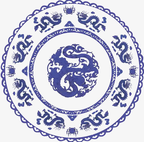 青花瓷圆底纹免抠