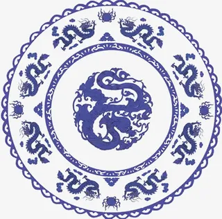 青花瓷圆底纹免抠