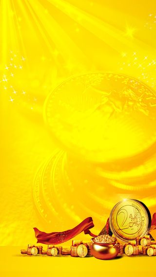 黄色背景上的金币H5素材背景高清