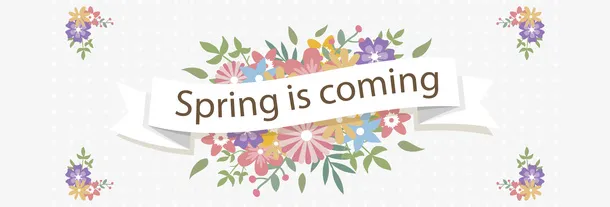 彩色花丛春天横幅免抠