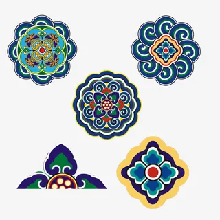 中国风绿色的花纹图案免抠