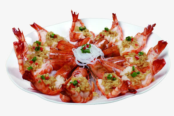 蒜茸蒸开边虾免抠