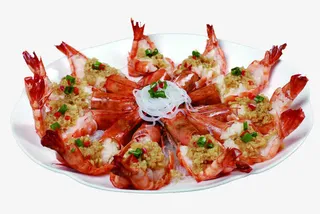 蒜茸蒸开边虾免抠