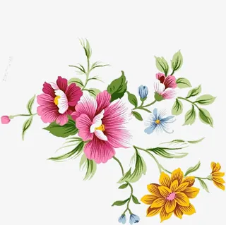 春天粉黄色清新水彩花朵藤蔓免抠