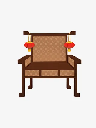 喜庆新年2022虎年椅子木红灯笼免抠