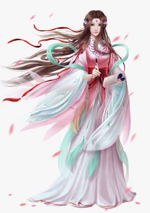 红色衣服书卷女子立绘古风免抠