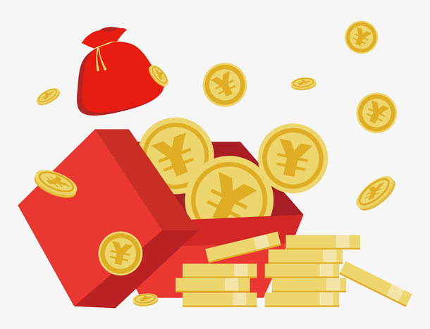 钱币飞舞金币礼盒免抠