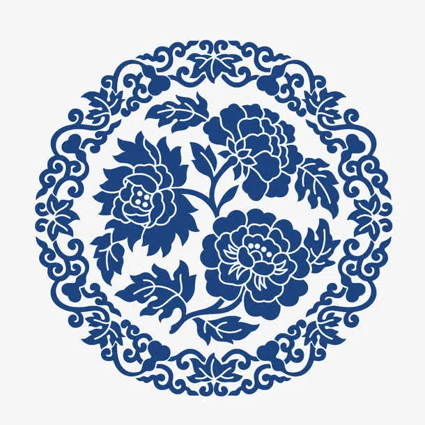 蓝色国风海报装饰免抠