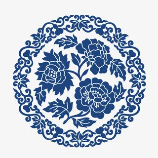 蓝色国风海报装饰免抠