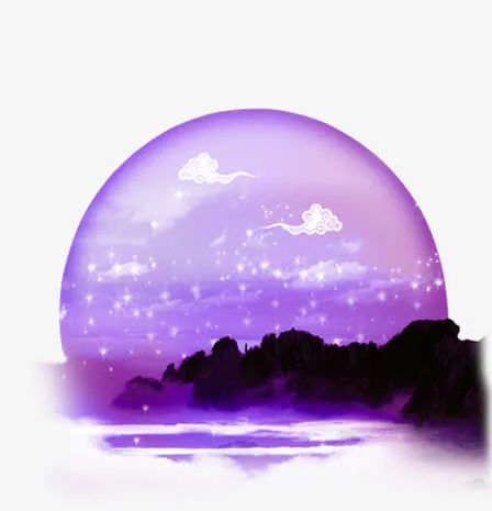 紫色夜空下的山峦七夕免抠
