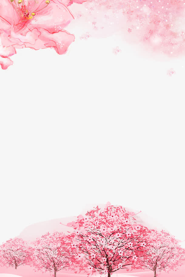 手绘浪漫樱花装饰边框免抠
