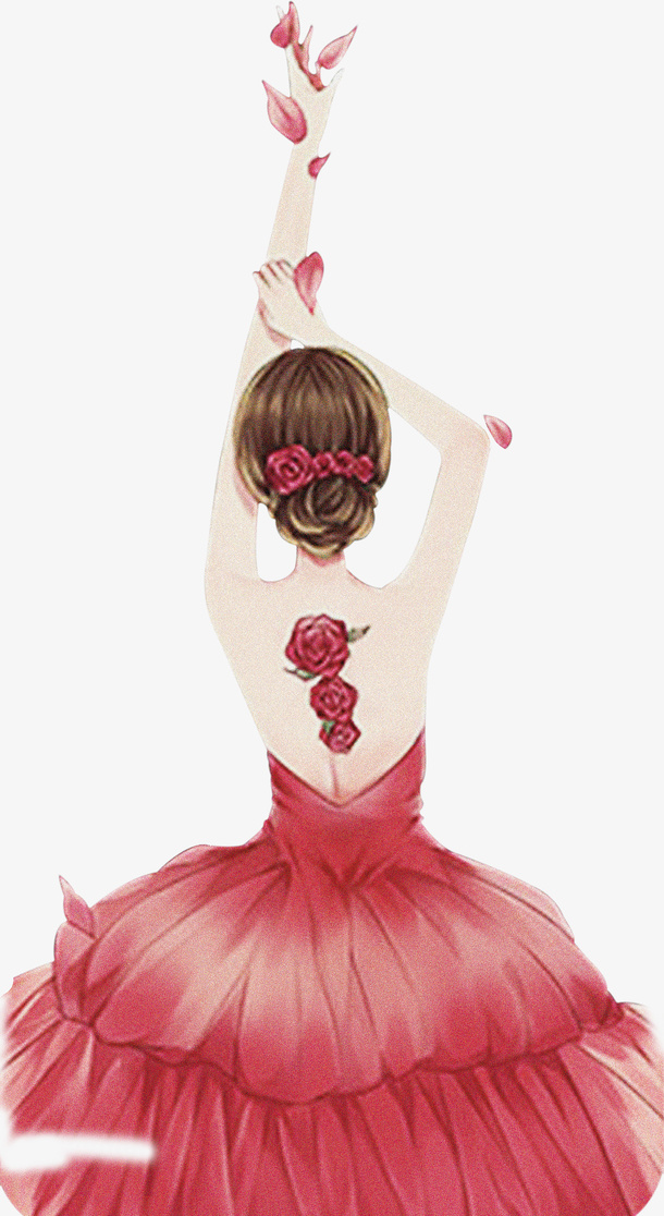 手绘美女神节装饰免抠