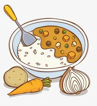 手绘咖喱拌饭免抠