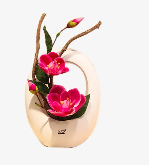 仿真花假花玉兰陶瓷花瓶花艺免抠