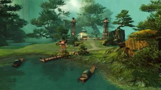 古风村庄与湖泊码头游戏场景免抠