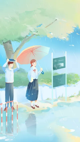 雨水小清新文艺H5背景素材高清