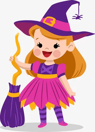 万圣节扮演女巫可爱小女孩免抠