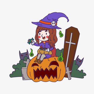 万圣节坐在南瓜上免抠