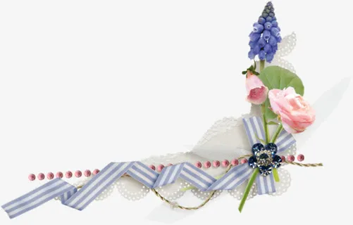 条纹丝带花朵清新边框免抠