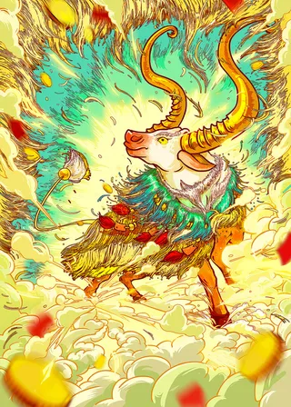 国潮手绘个性背景金羊高清