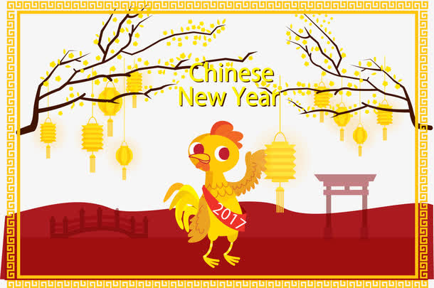 复古边框大年初一海报免抠