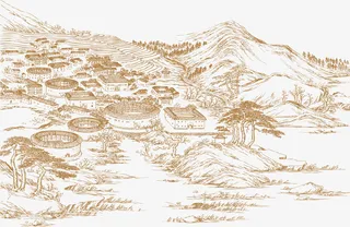 客家围龙屋简笔画免抠