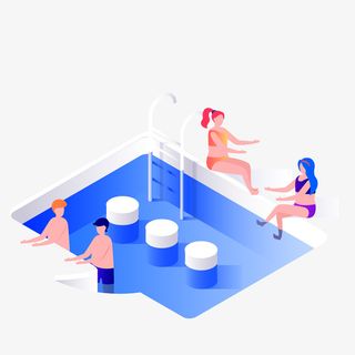2.5D蓝色游泳池矢量图免抠
