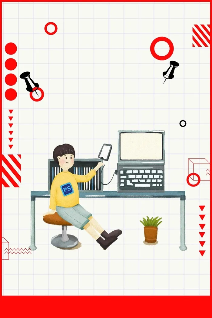 招聘卡通人物白色插画简约背景高清