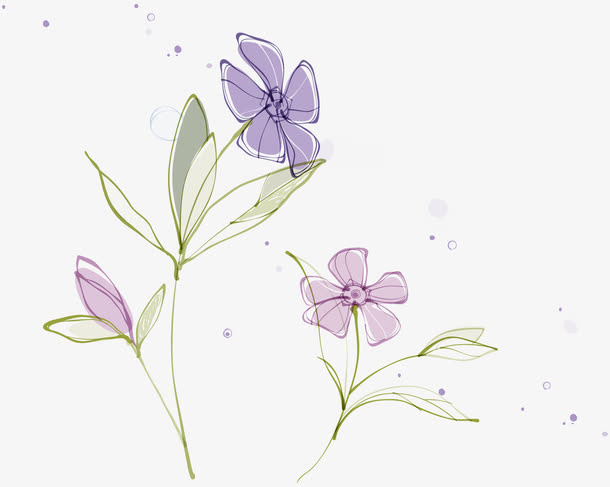 水彩手绘淡紫色简约小花免抠
