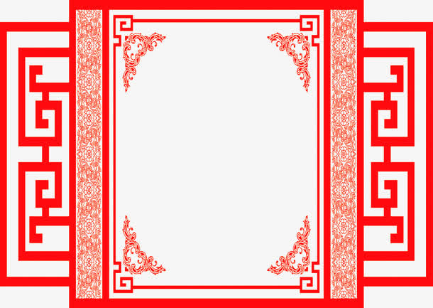 红色中国风边框相框免抠