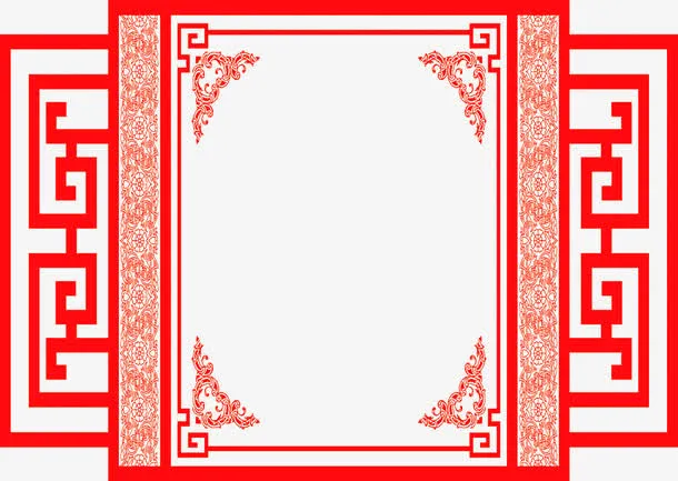 红色中国风边框相框免抠