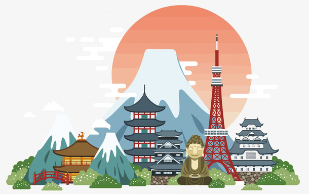 矢量卡通日本富士山免抠