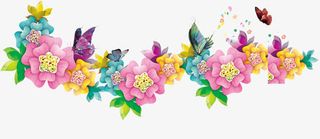 粉色烂漫花朵蝴蝶春天免抠