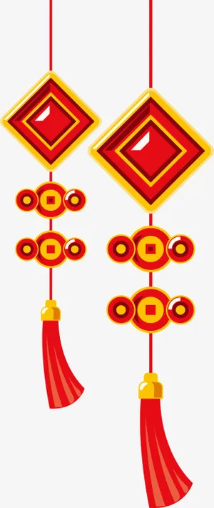 红色中国结钱币挂饰免抠