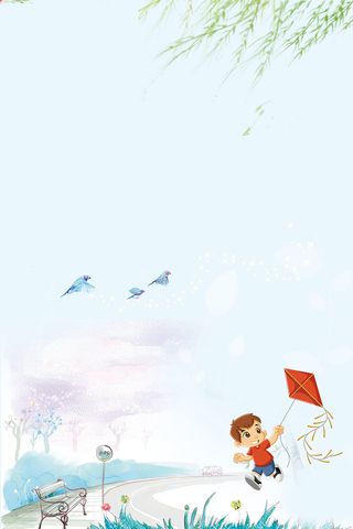 浅蓝色手绘开学季春天踏青海报高清