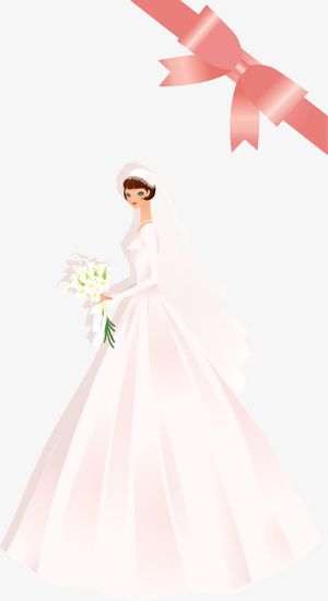 鲜花新娘蝴蝶结婚纱照矢量素材免抠