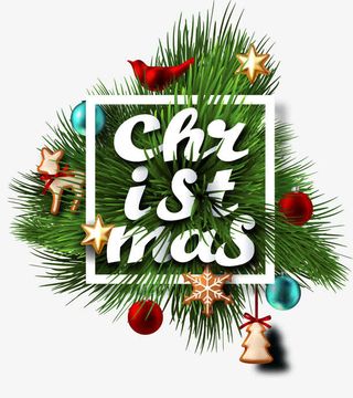 松枝小鸟圣诞节标签免抠