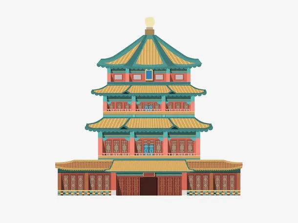 中国古代建筑插画免抠