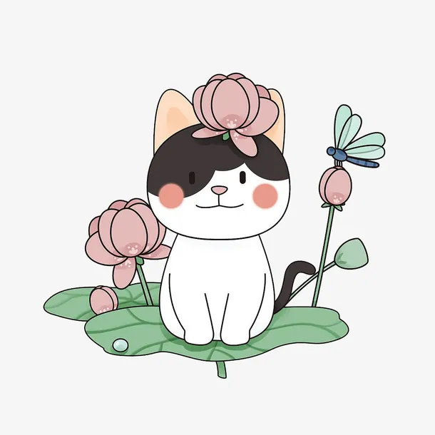 头顶荷花的花猫免抠