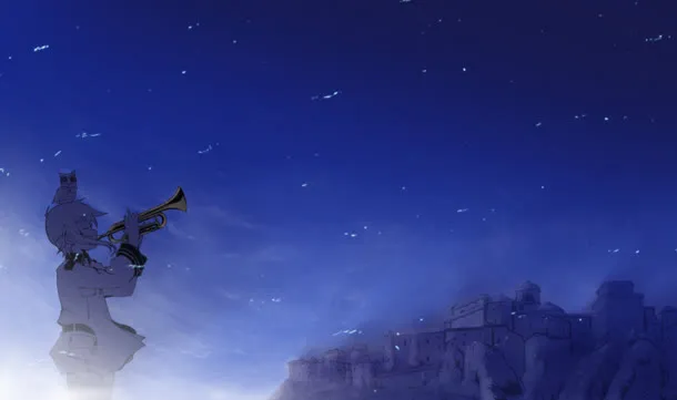 蓝色星空下卡通山峰免抠