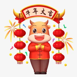 牛年拜年插画牛形象元素免抠
