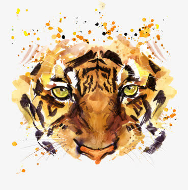 凶猛老虎水彩画免抠素材免抠