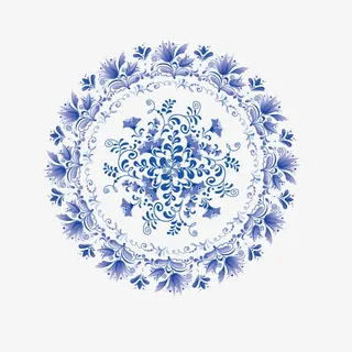 矢量青花瓷器圆盘免抠