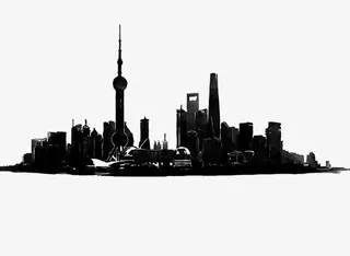 唯美中国风水墨装饰城市免抠