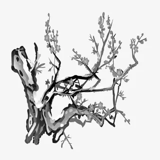 手绘水墨风树枝树干免抠