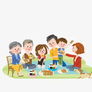 卡通开心的家庭野餐日素材免抠