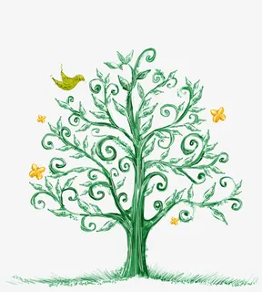 小鸟和树木手绘图免抠手绘/卡通手绘元素