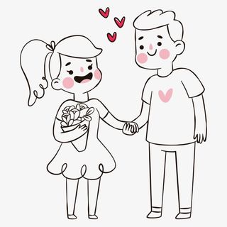 手绘可爱人物线稿牵手的情侣装饰免抠